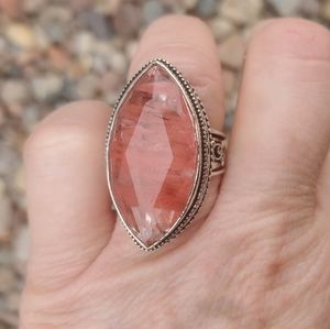 New Watermelon Quartz Crystal 925 Silver Ring